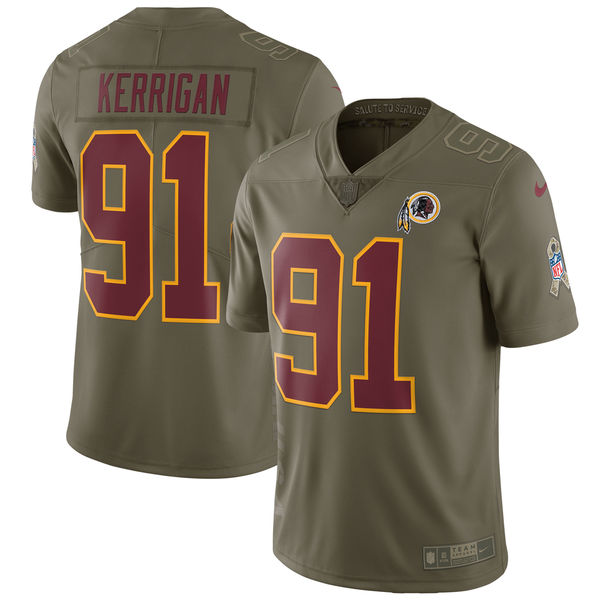 Youth Washington Red Skins #91 Kerrigan Nike Olive Salute To Service Limited NFL Jerseys